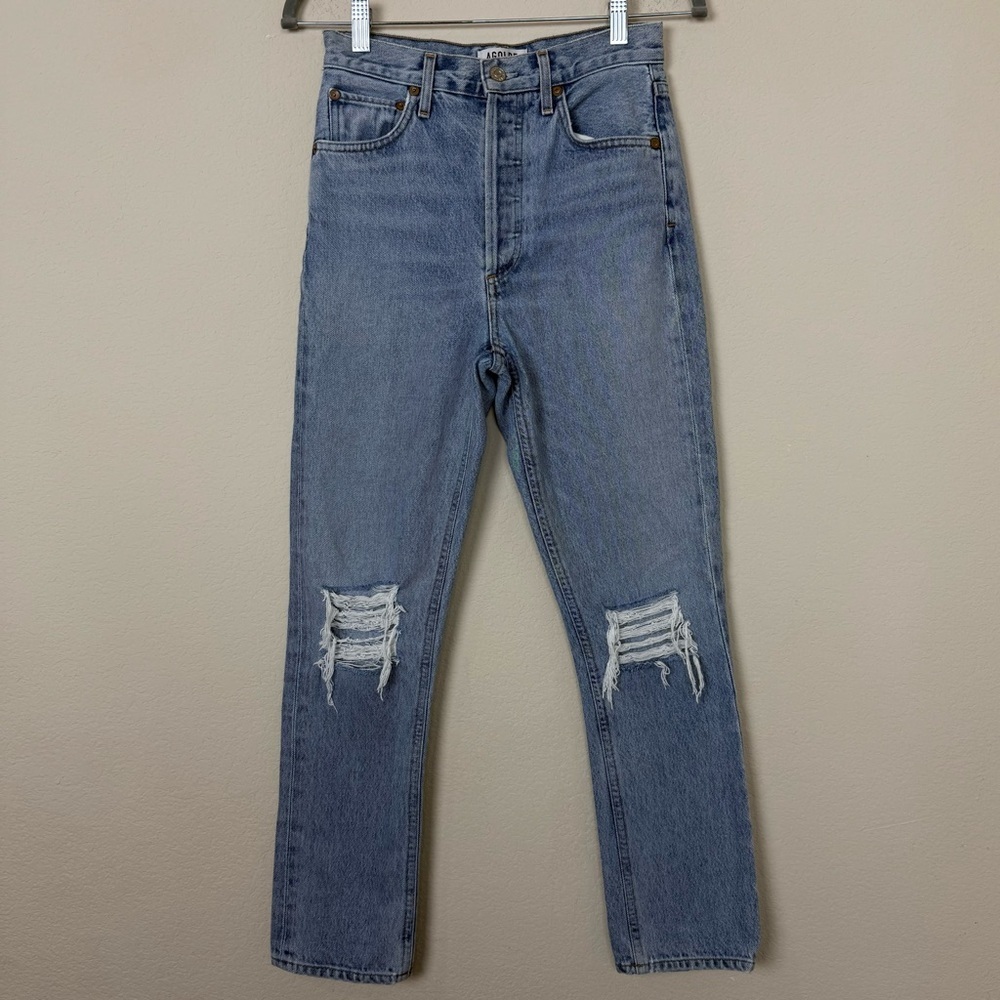 AGOLDE Riley High Rise Straight Crop Distressed Jeans